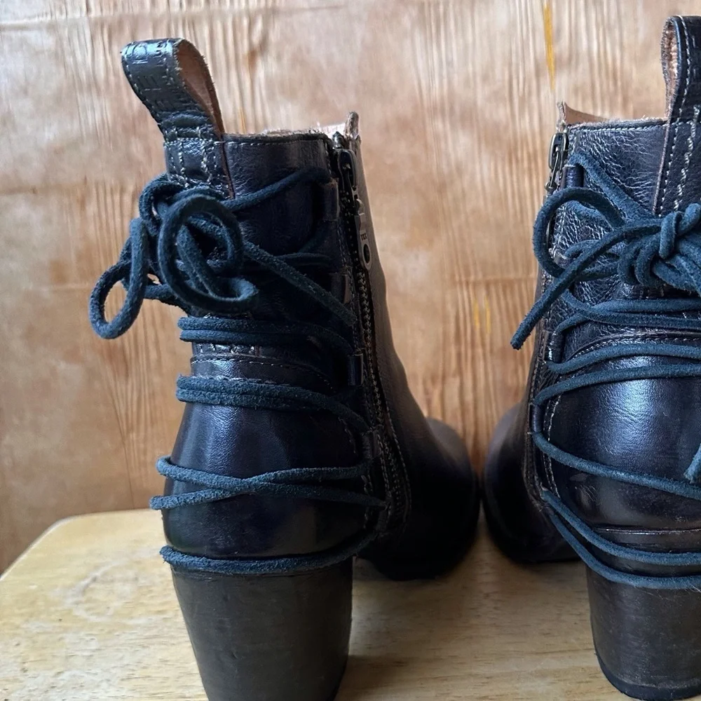 Bed Stu Blaire Heeled Black Ankle Boot Side Zip Lace Up Detail Cobbler Series
